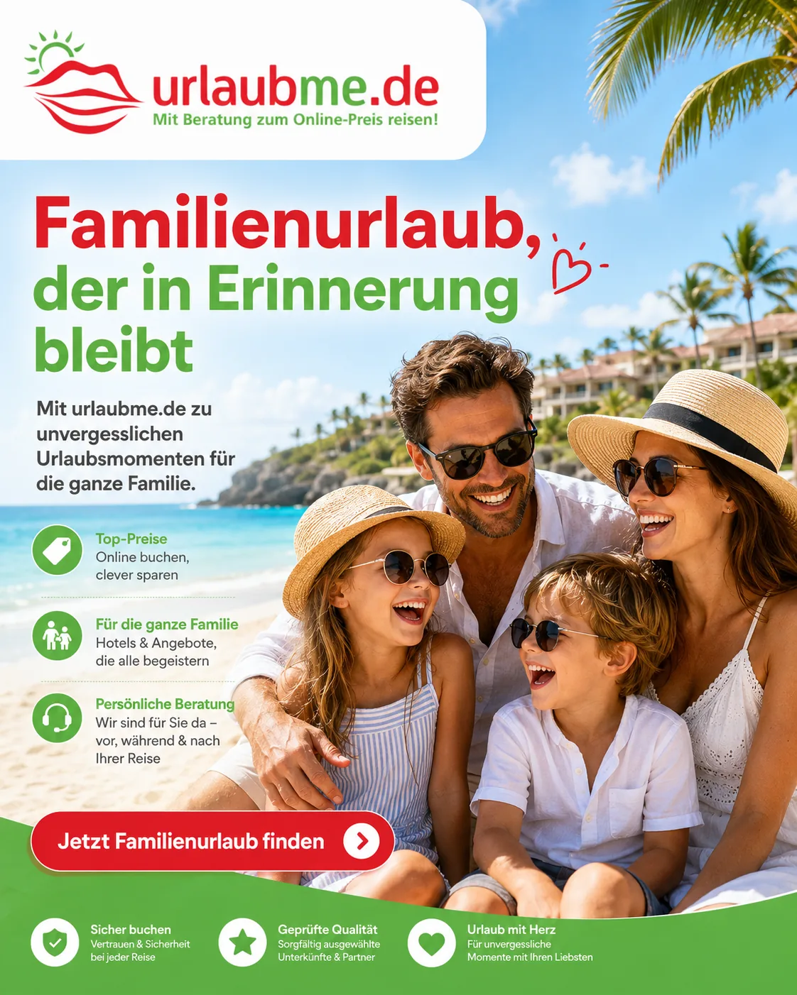 Glückliche Familie im Strandurlaub