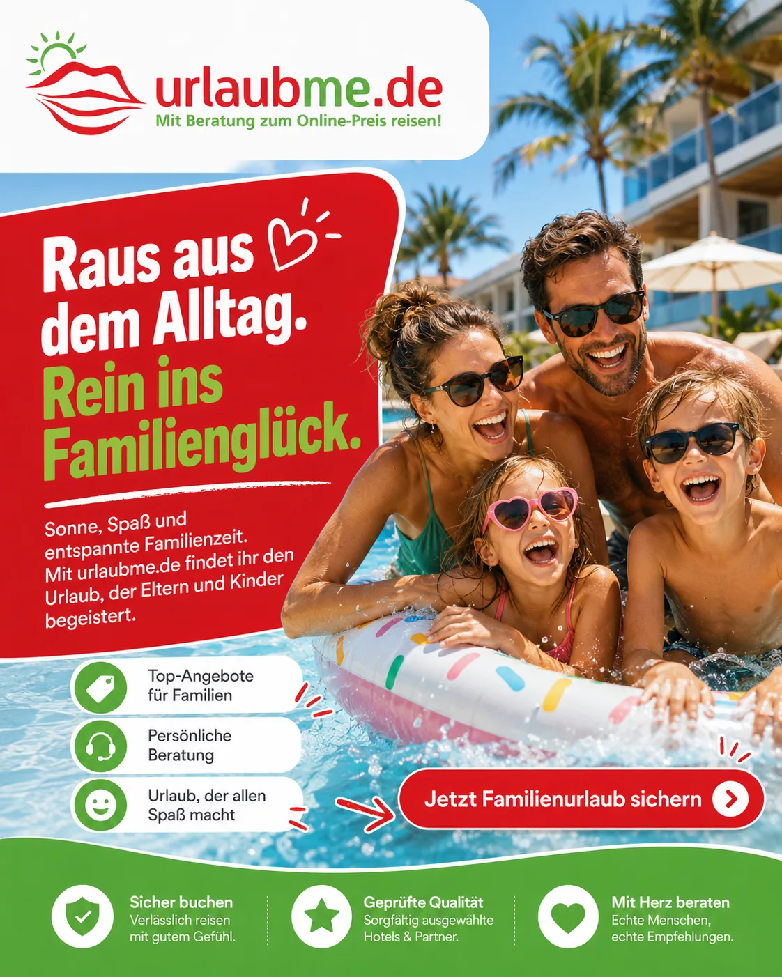 Familie genießt gemeinsam den Poolurlaub