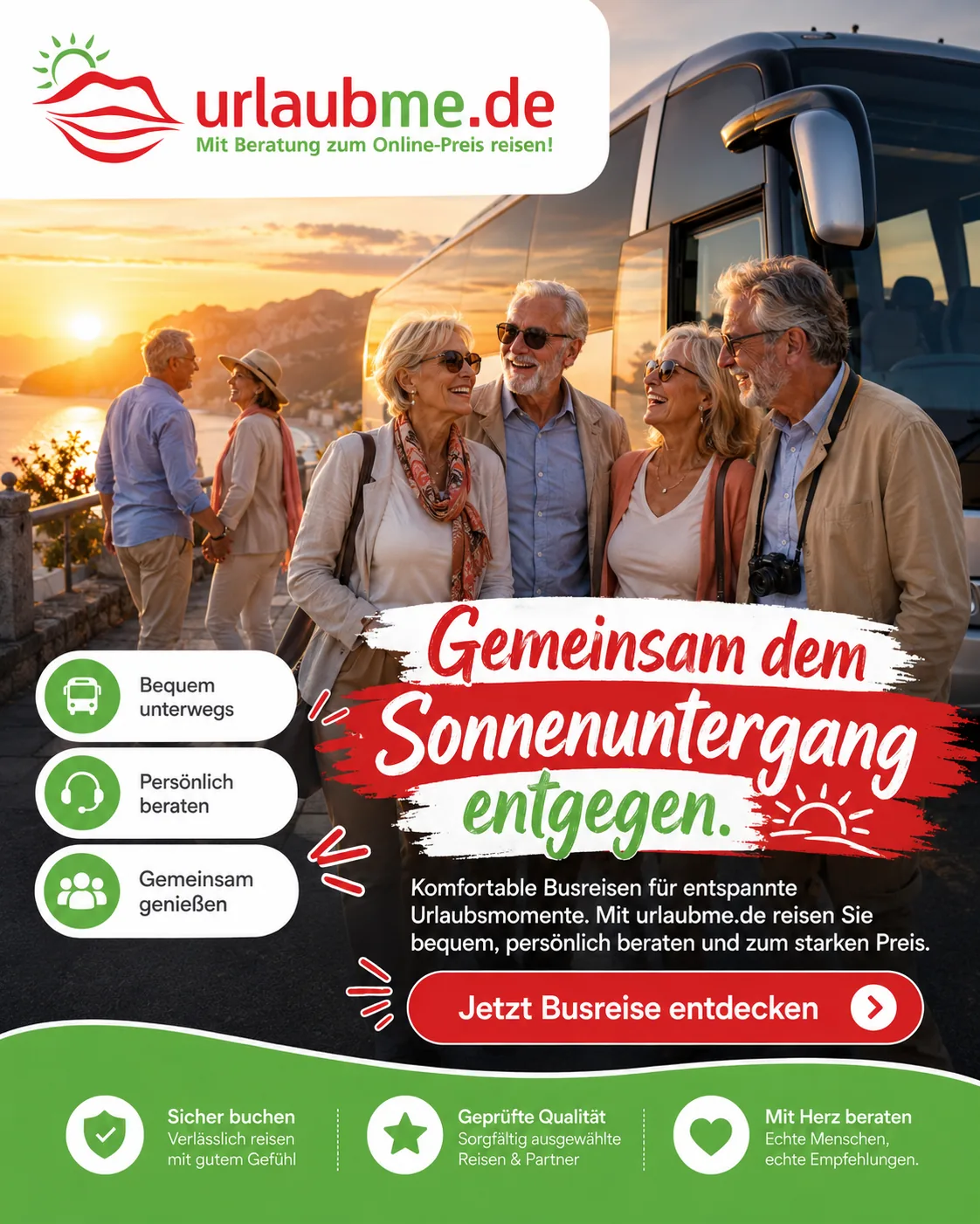 Gemeinsam mit dem Reisebus dem Sonnenuntergang entgegen