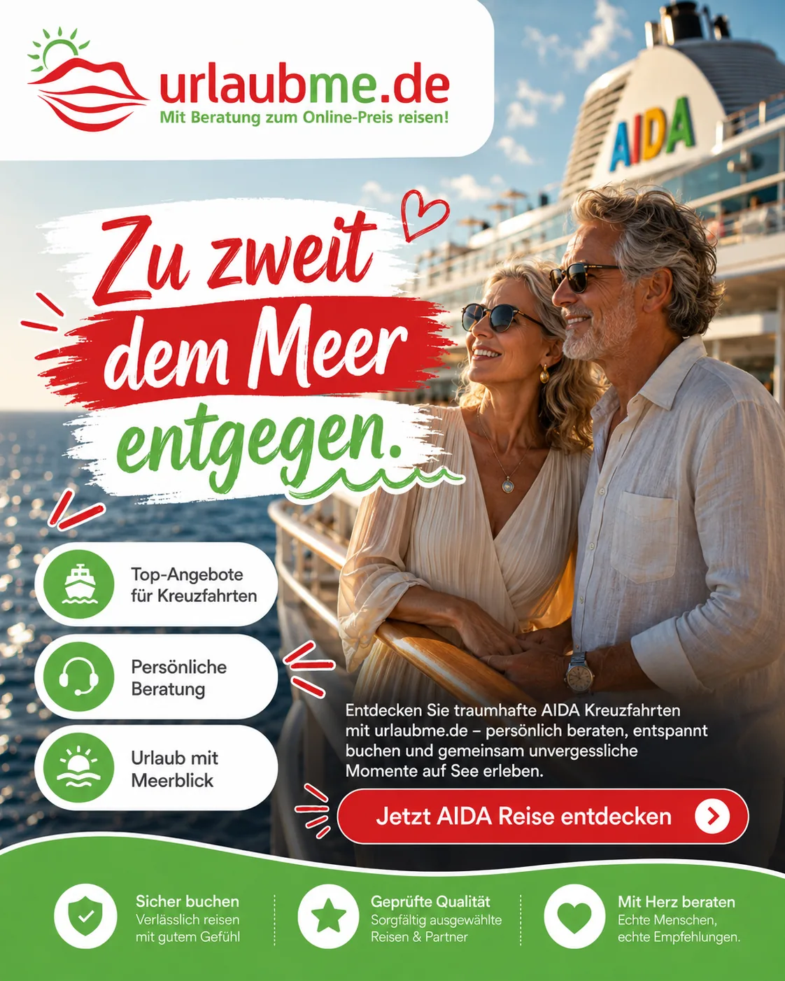 Paar genießt gemeinsam eine AIDA Kreuzfahrt