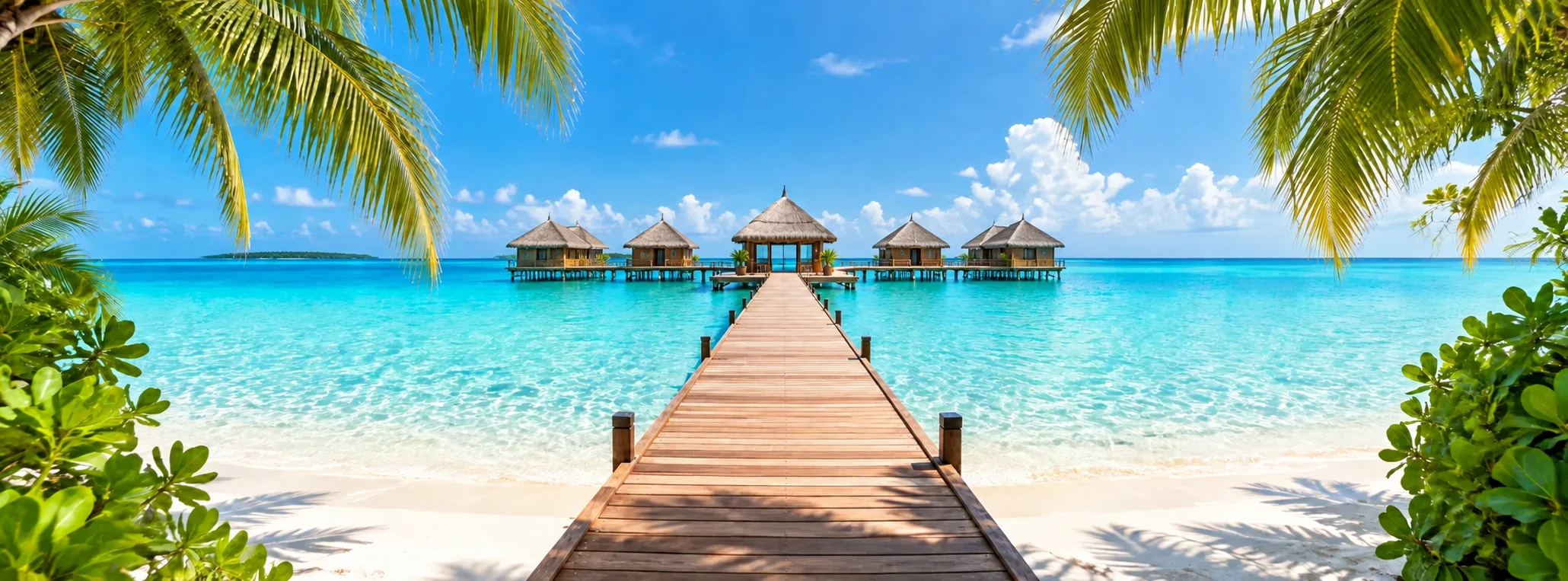 Tropische Lagune mit Steg als Urlaubsmotiv für die kostenlose Urlaubme-Checkliste